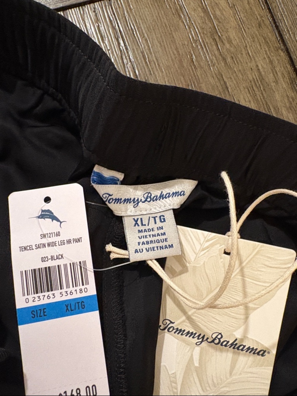 NWT [Tommy Bahama] Black Tencel Satin Drawstring Wide-Leg Pants Women’s XL - Picture 10 of 12